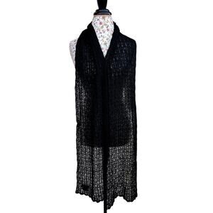 Milhua 100% Baby Alpaca Wool Black Crochet Knit Scarf Lightweight Natural Fibers